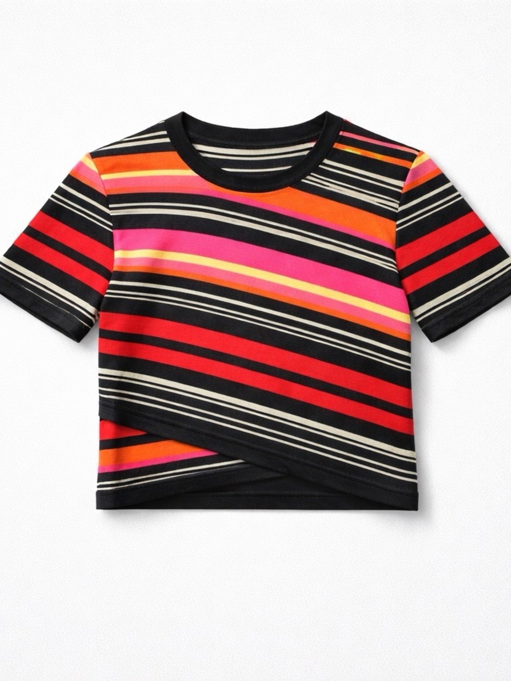 Striped Short Sleeve Tee - Black, Red & Pink